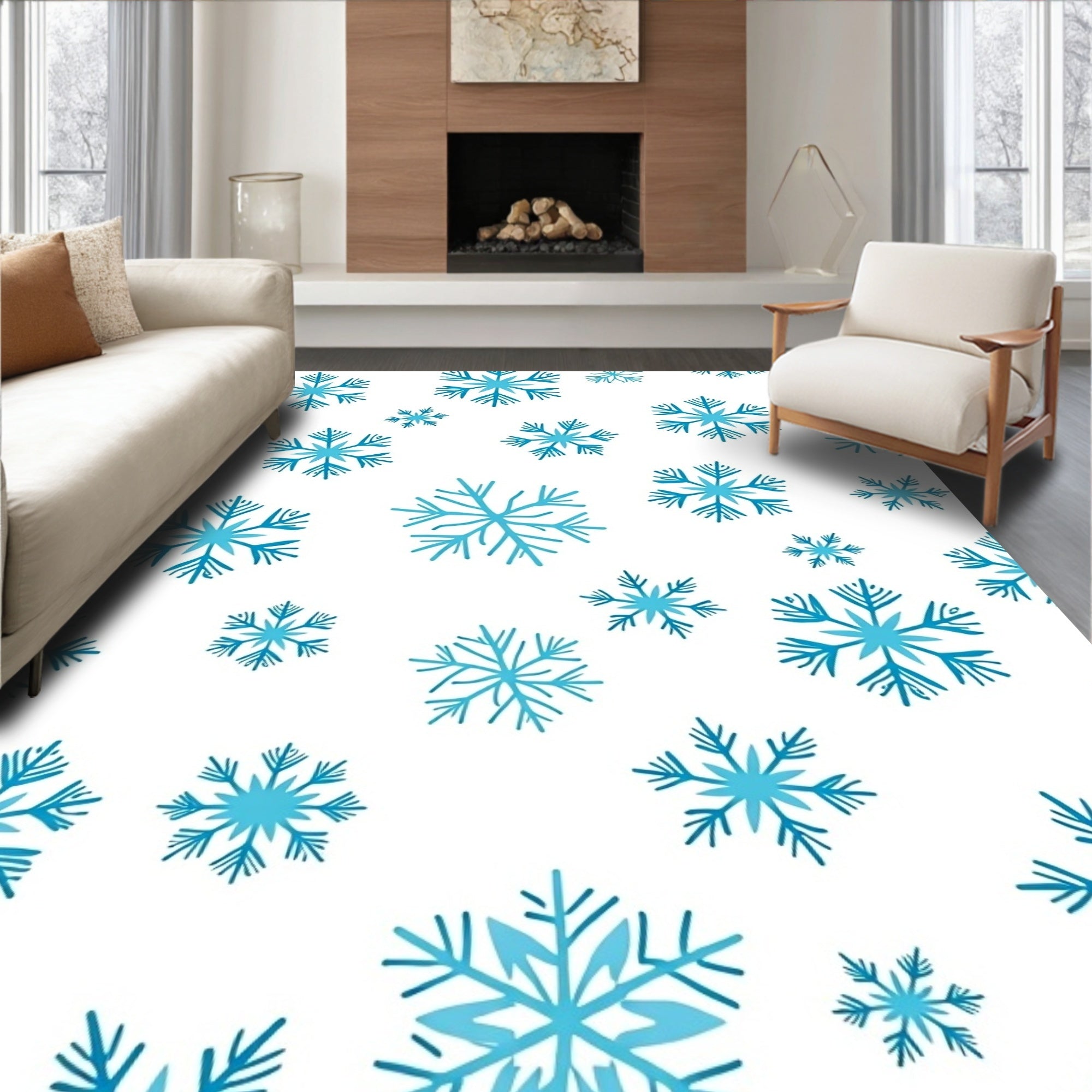 Winter Sky Blue Snowflake Scatter Rug