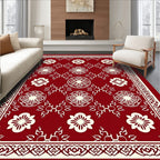 Red Mandala Floral Bordered Rug