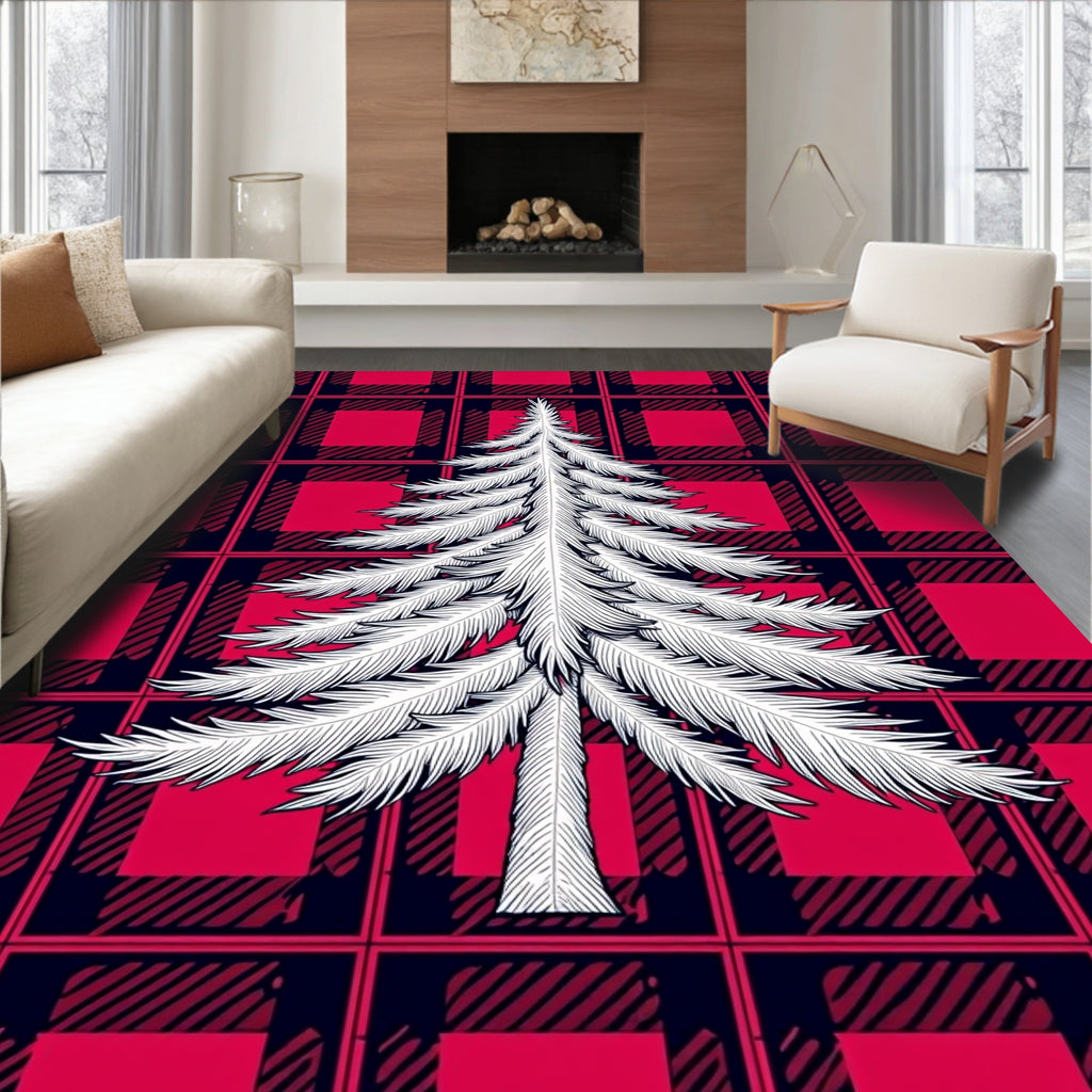 Red Black Plaid Pine Tree Rug