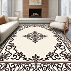 Ornate Scrollwork Cream Brown Rug