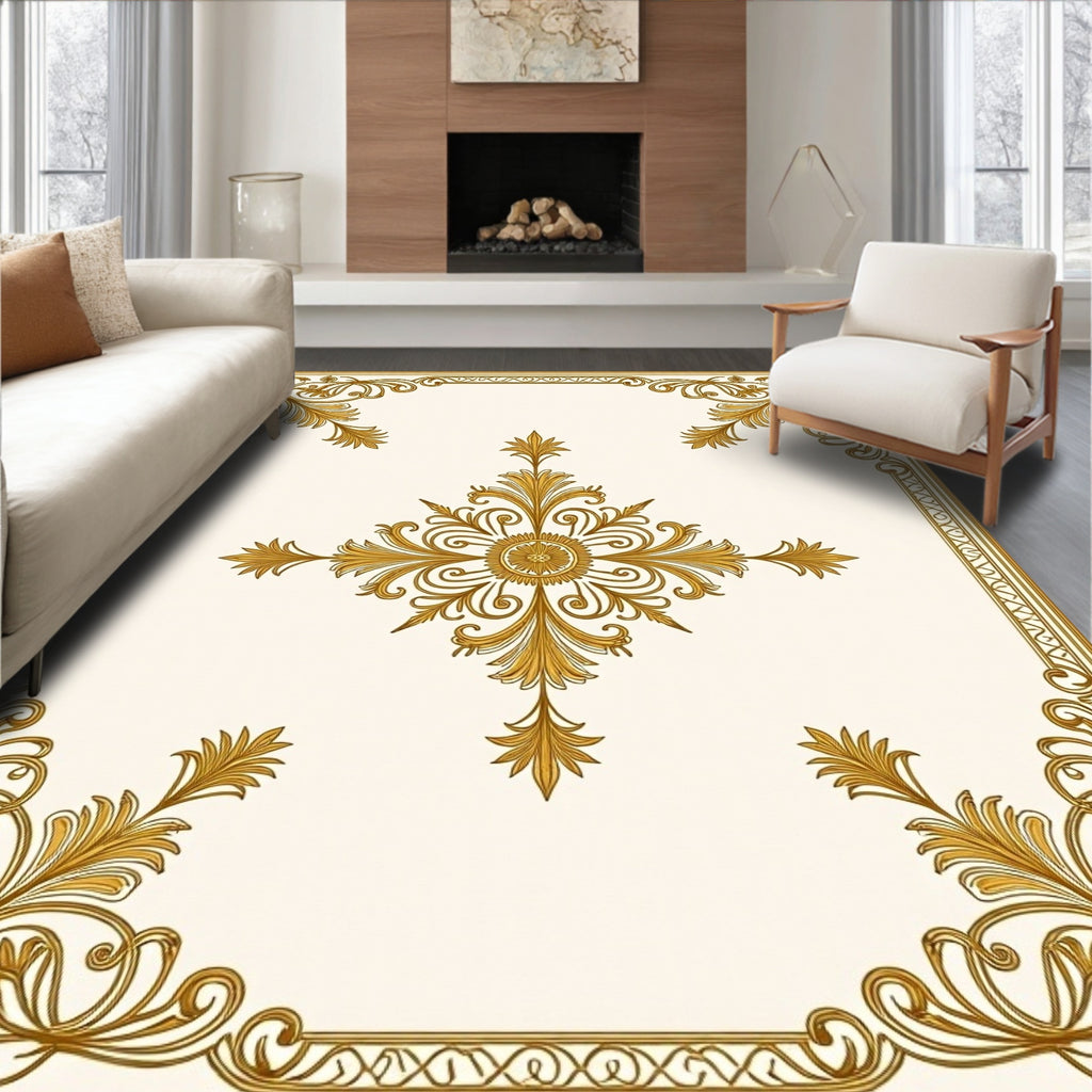 Ornate Gold Leaf Scrollwork Rug