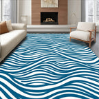 Blue Wavy Stripe Abstract Design Rug