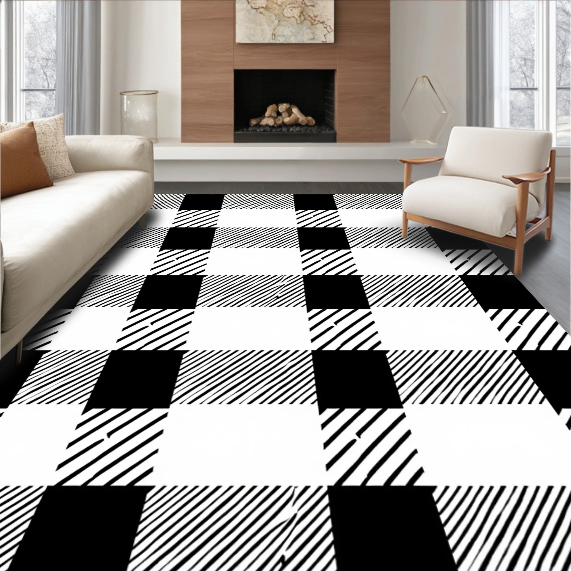 Classic Black White Buffalo Check Rug
