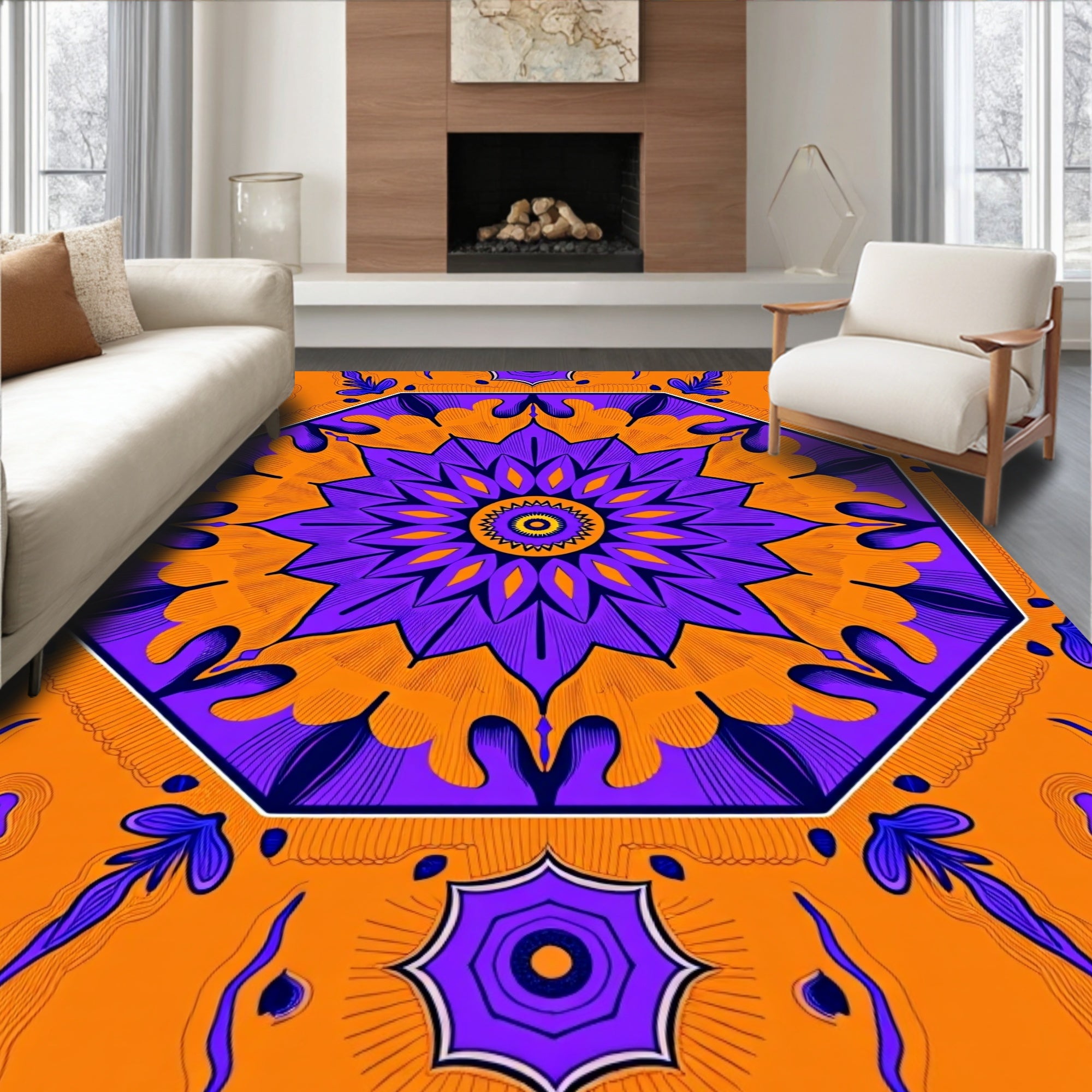 Vibrant Octagon Floral Symmetry Design Rug