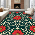 Red Floral Vines Vintage Style Rug