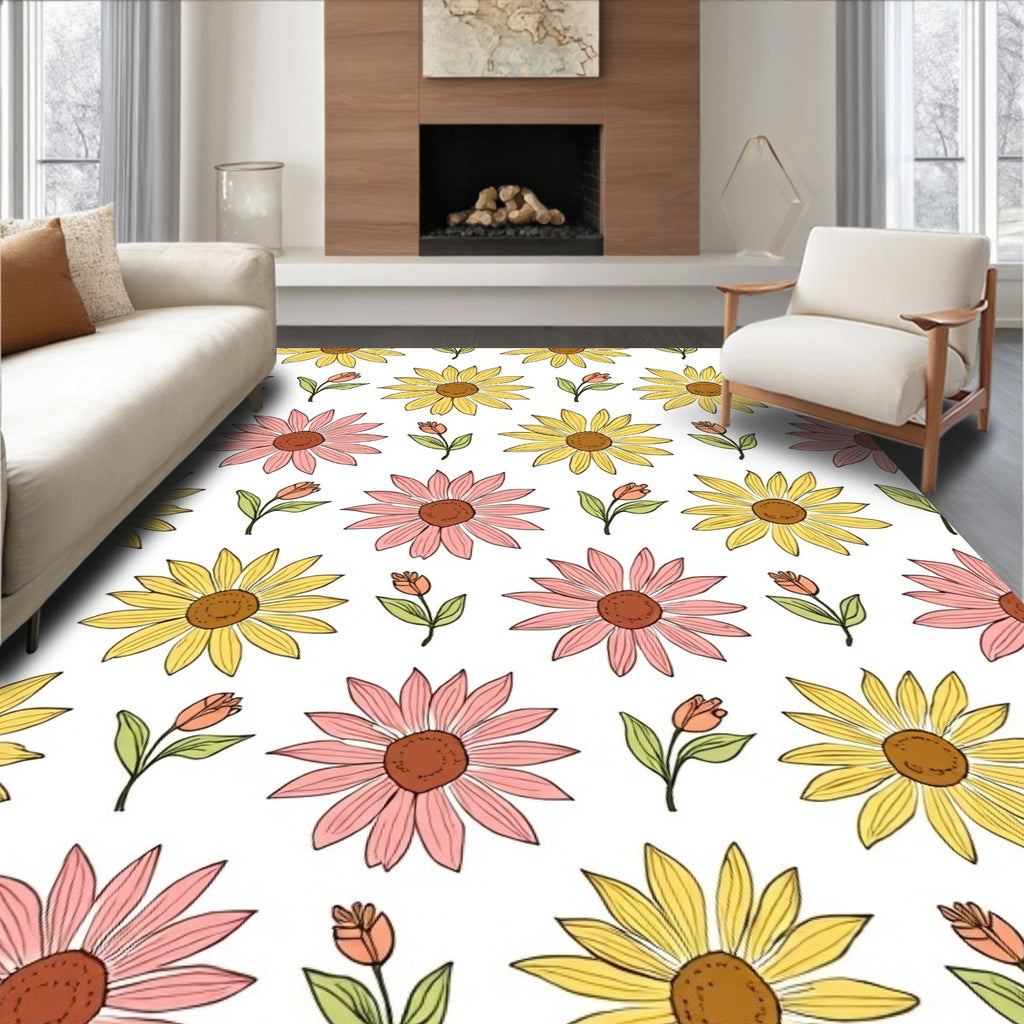 Daisies And Buds Pattern Rug