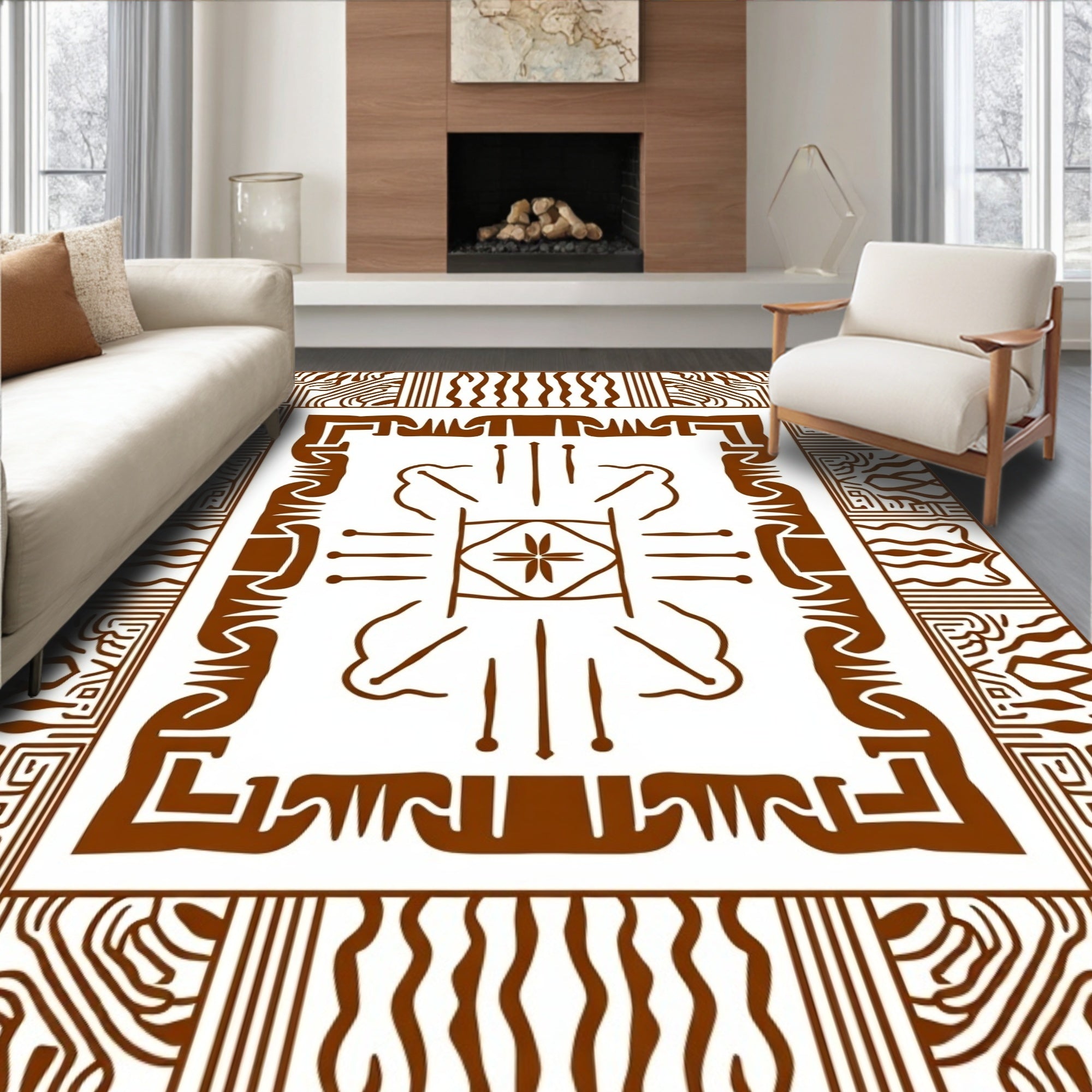 Abstract Brown Geometric Symmetry Rug