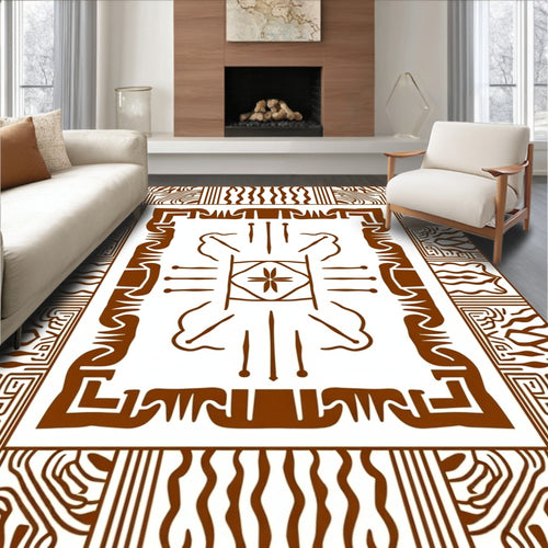 Abstract Brown Geometric Symmetry Rug