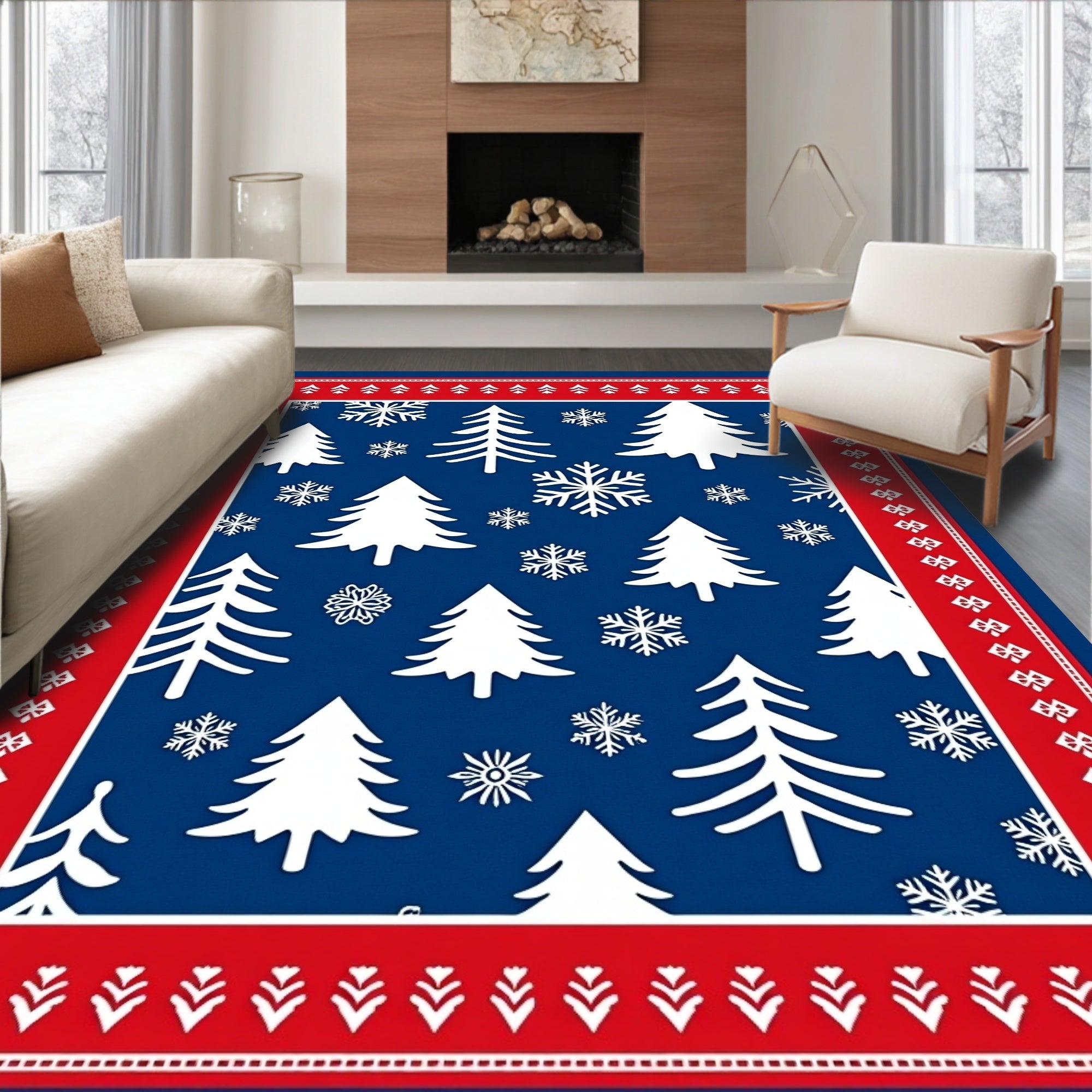 Winter Trees Snowflakes Pattern Rug