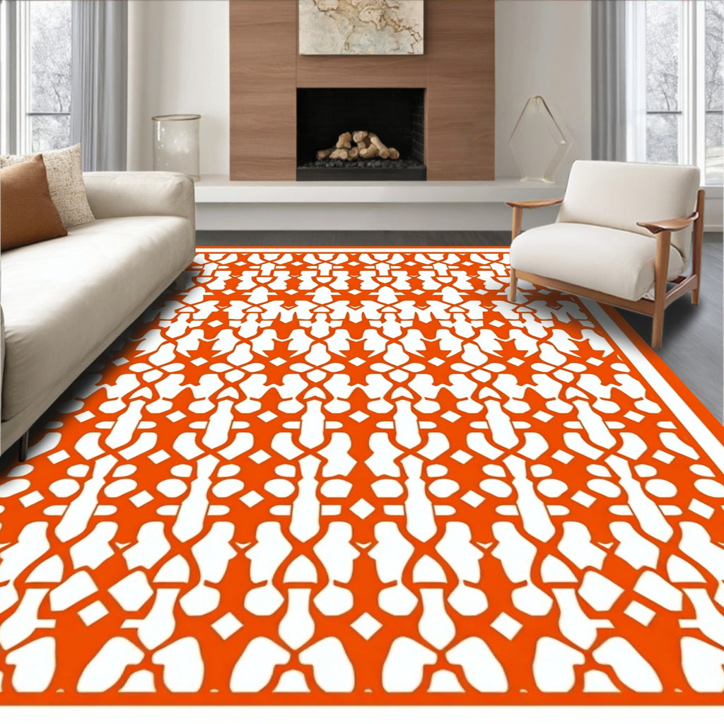 Bold Orange Geometric Pattern Rug