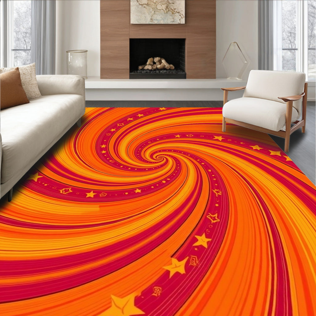 Vibrant Spiral Swirl Star Pattern Rug