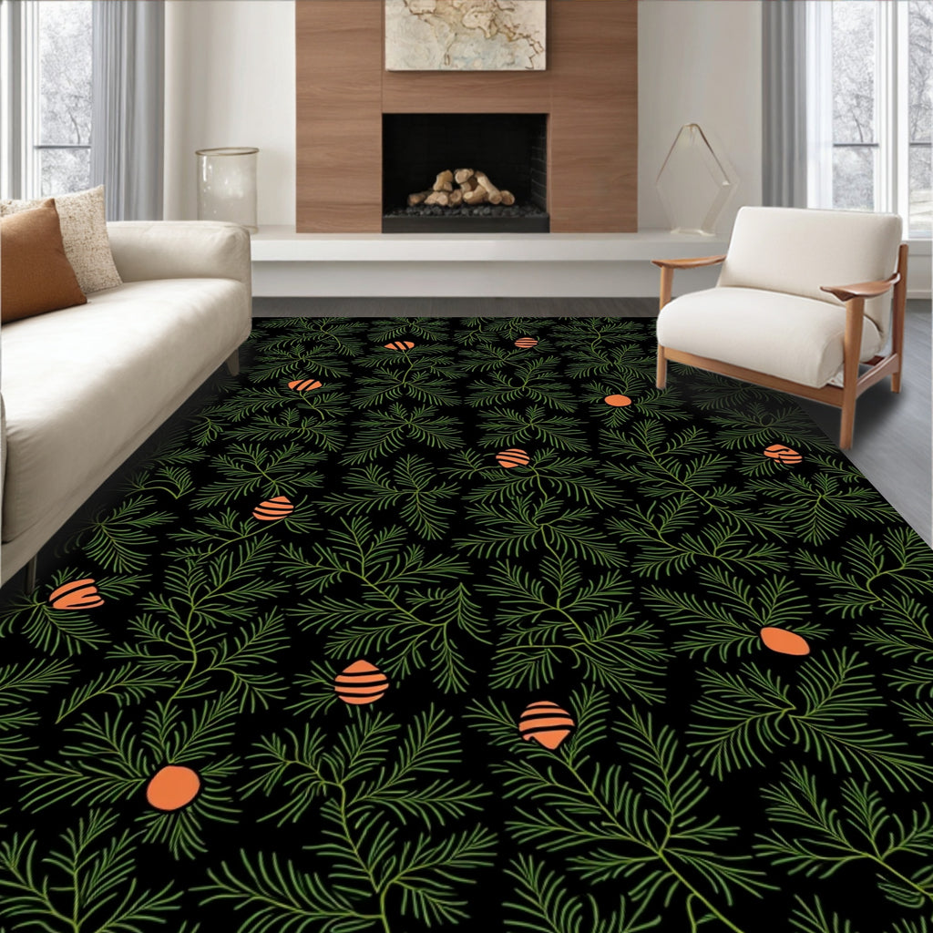 Green Fir Branch Orange Berry Rug