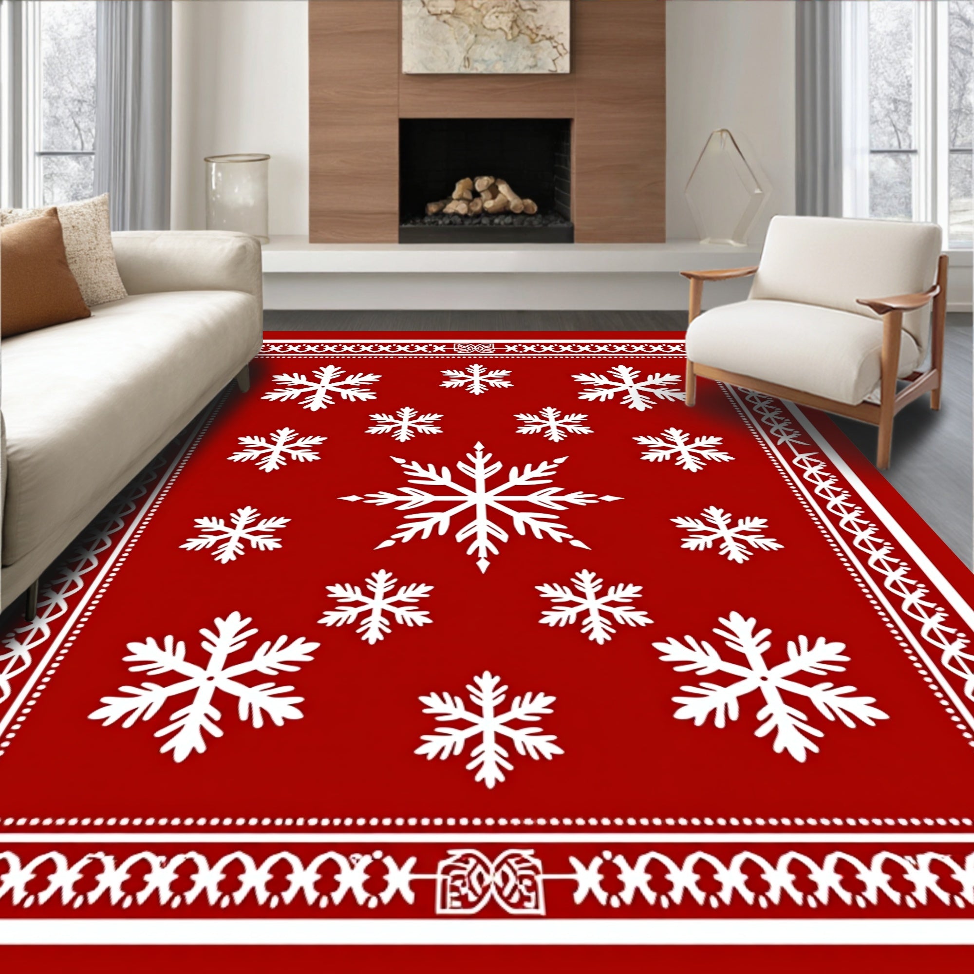 Red Snowflake Scandinavian Blanket Rug