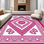 Fuchsia And White Intricate Medallion Rug