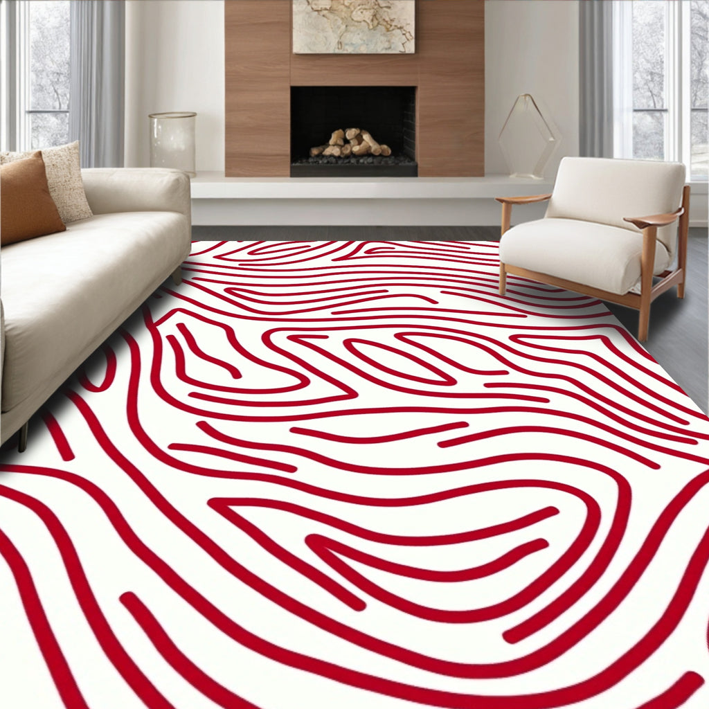 Red Wavy Stripe Pattern Rug