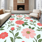 Coral Pink Garden Floral Pattern Rug