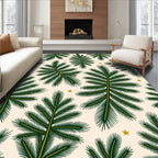 Green Pine Sprig And Gold Star Pattern Rug
