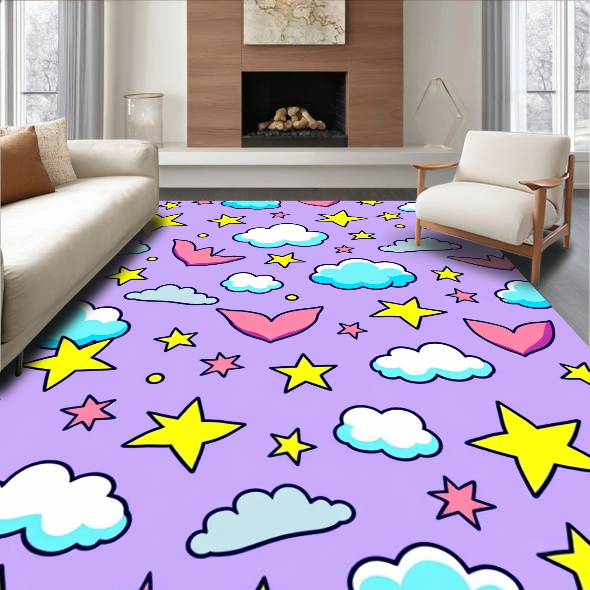 Whimsical Cloud 5-Point Star Pattern Rug