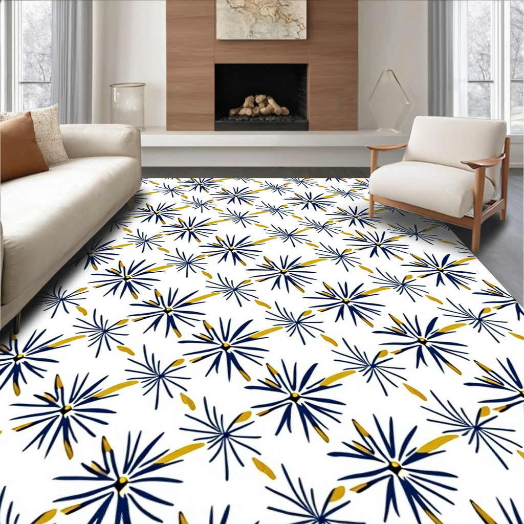Navy Gold Starburst Scatter Rug