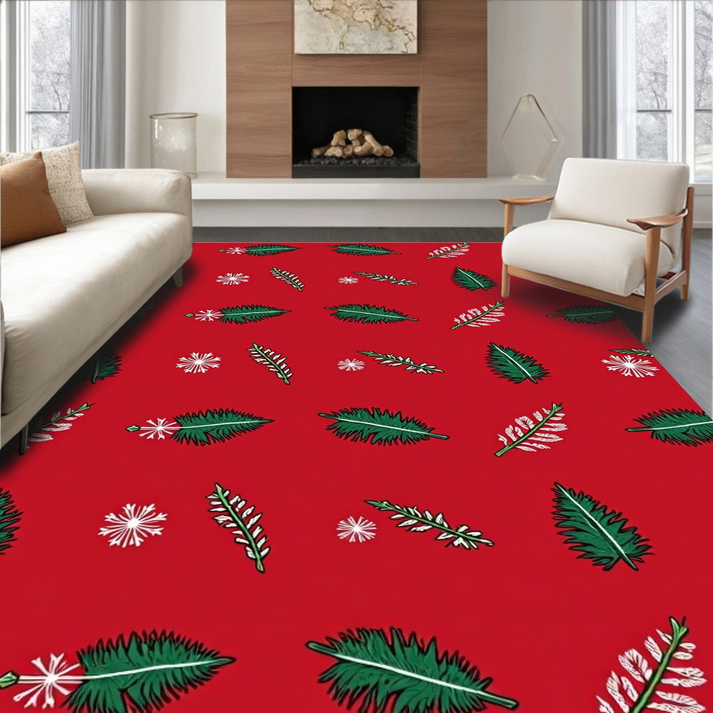 Red Evergreen Snow Cluster Rug