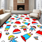 Festive Red Blue Elf Hat Characters Rug