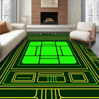 Neon Green Circuit Board Geometric Design Rug