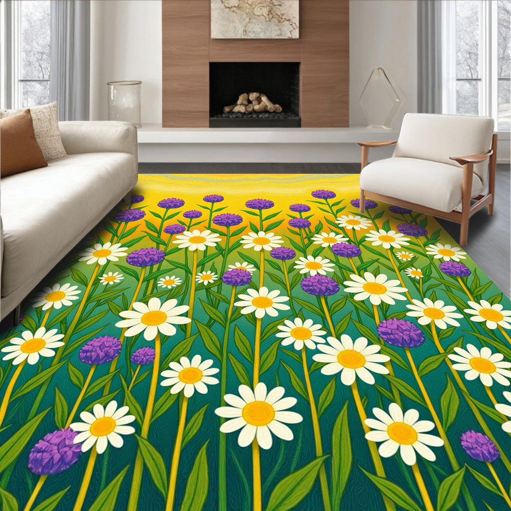 Vibrant Field of Daisies and Florets Rug