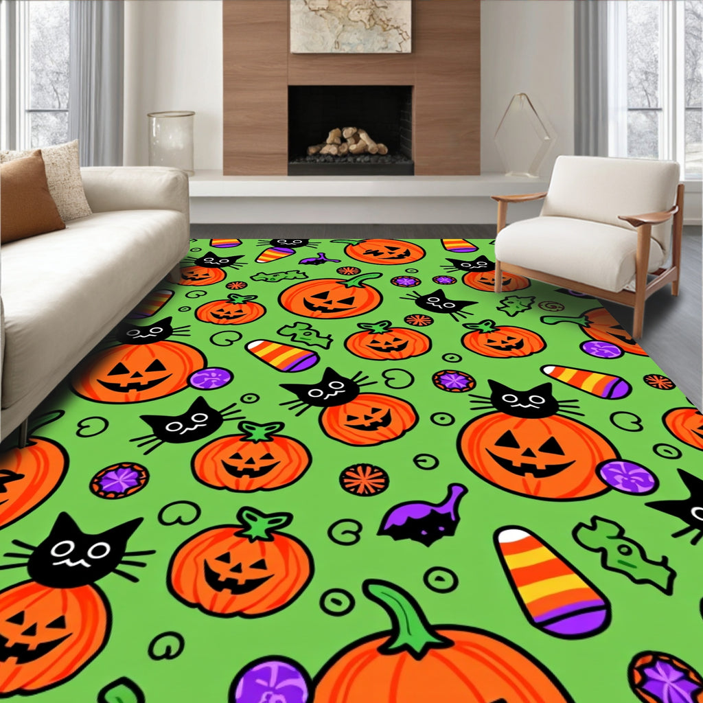 Spooky Halloween Pattern With Black Cats Rug