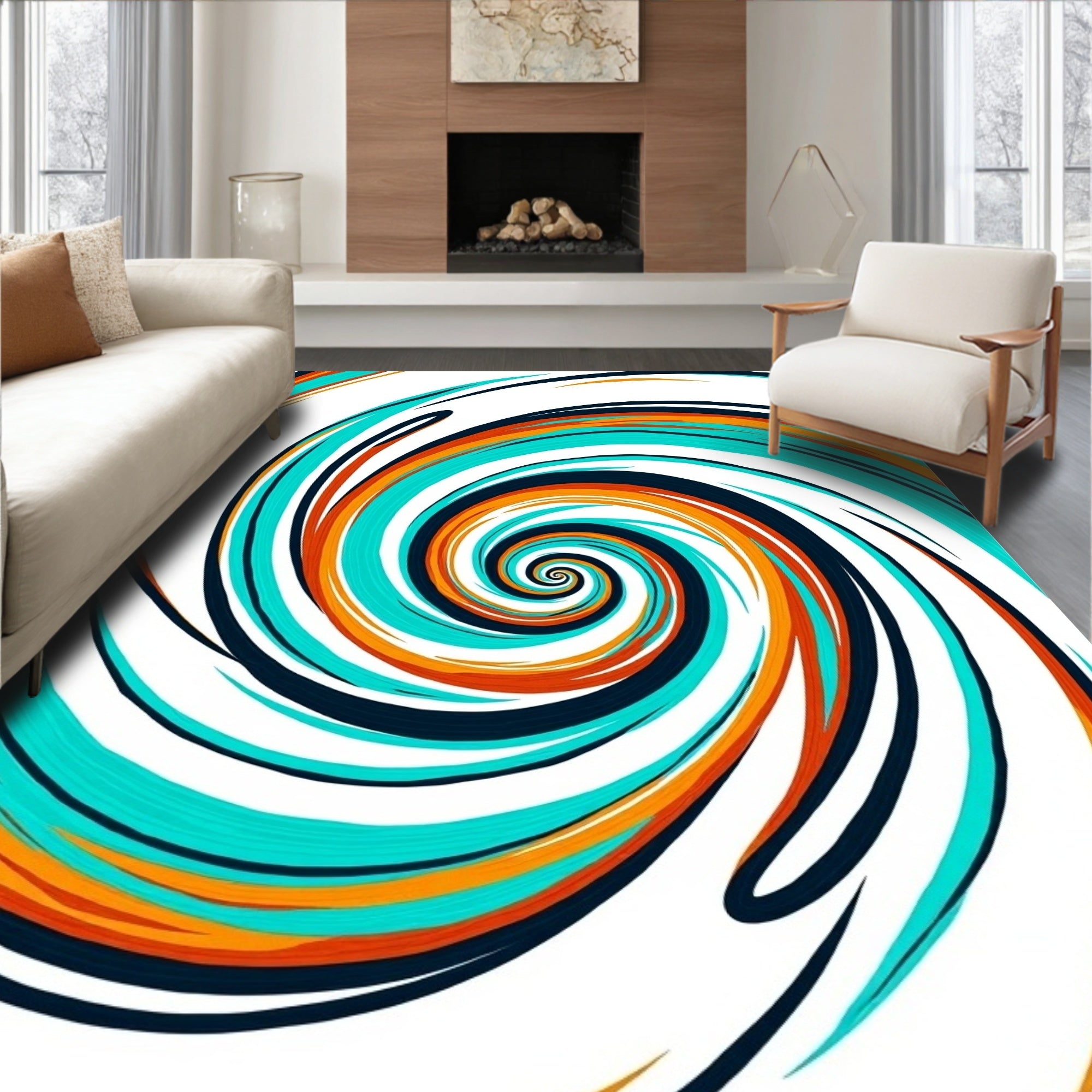 Vivid Swirls Teal Orange Rug