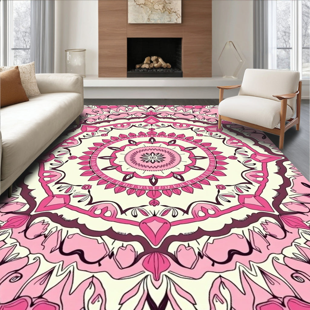 Pink Floral Mandala Design Rug