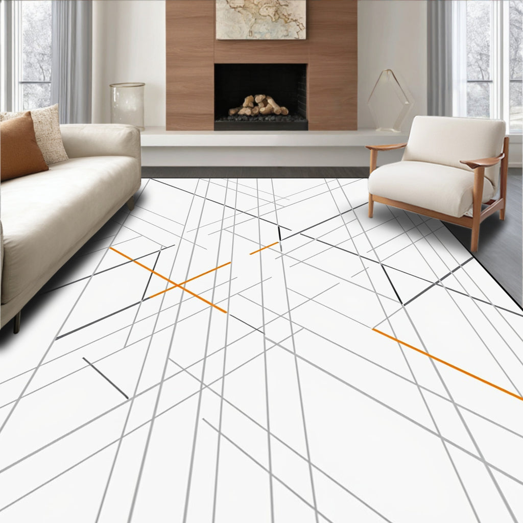 Abstract Orange Grey Geometric Pattern Rug