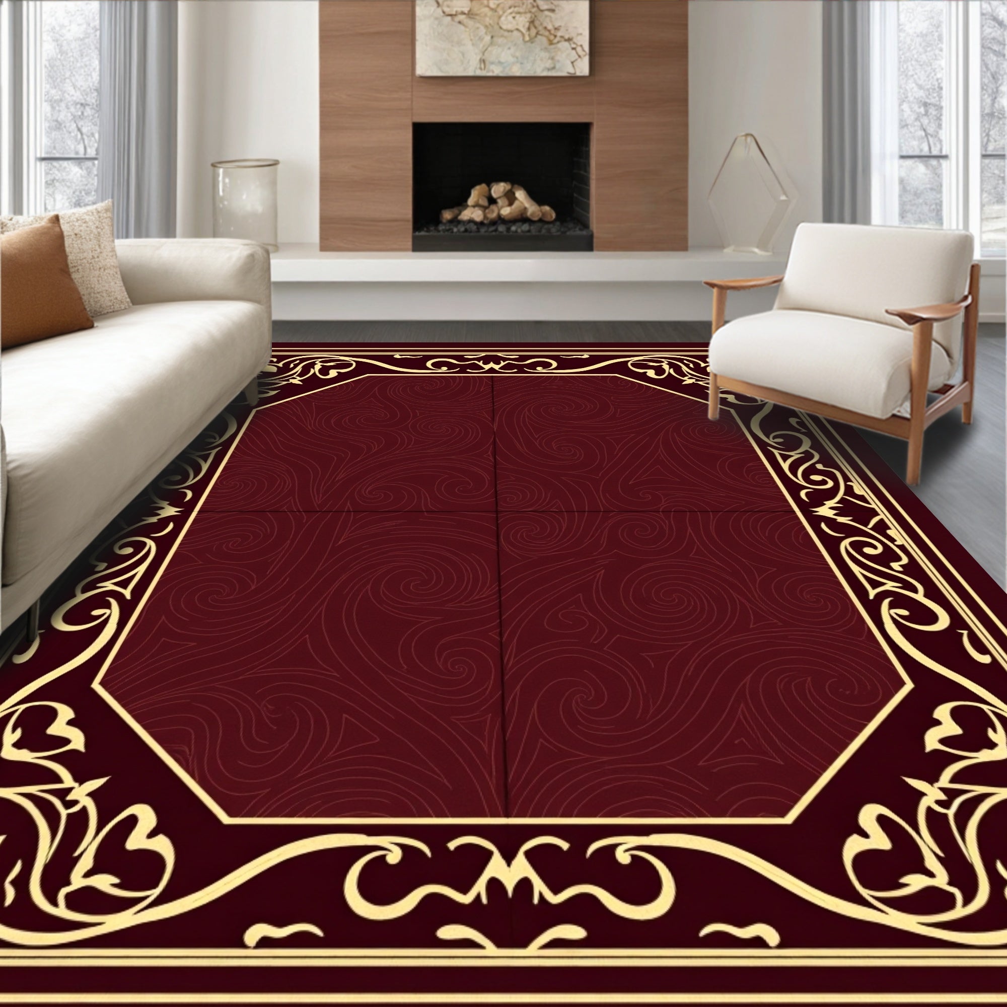Ornate Scrollwork With Swirl Centerpiece Rug