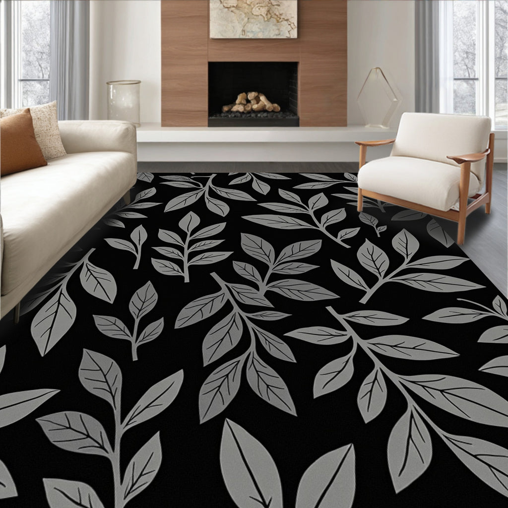 Classic Gray Leaf Pattern Rug