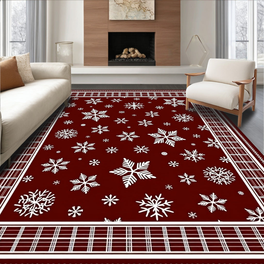Winter Snowflakes Tartan Border Design Rug