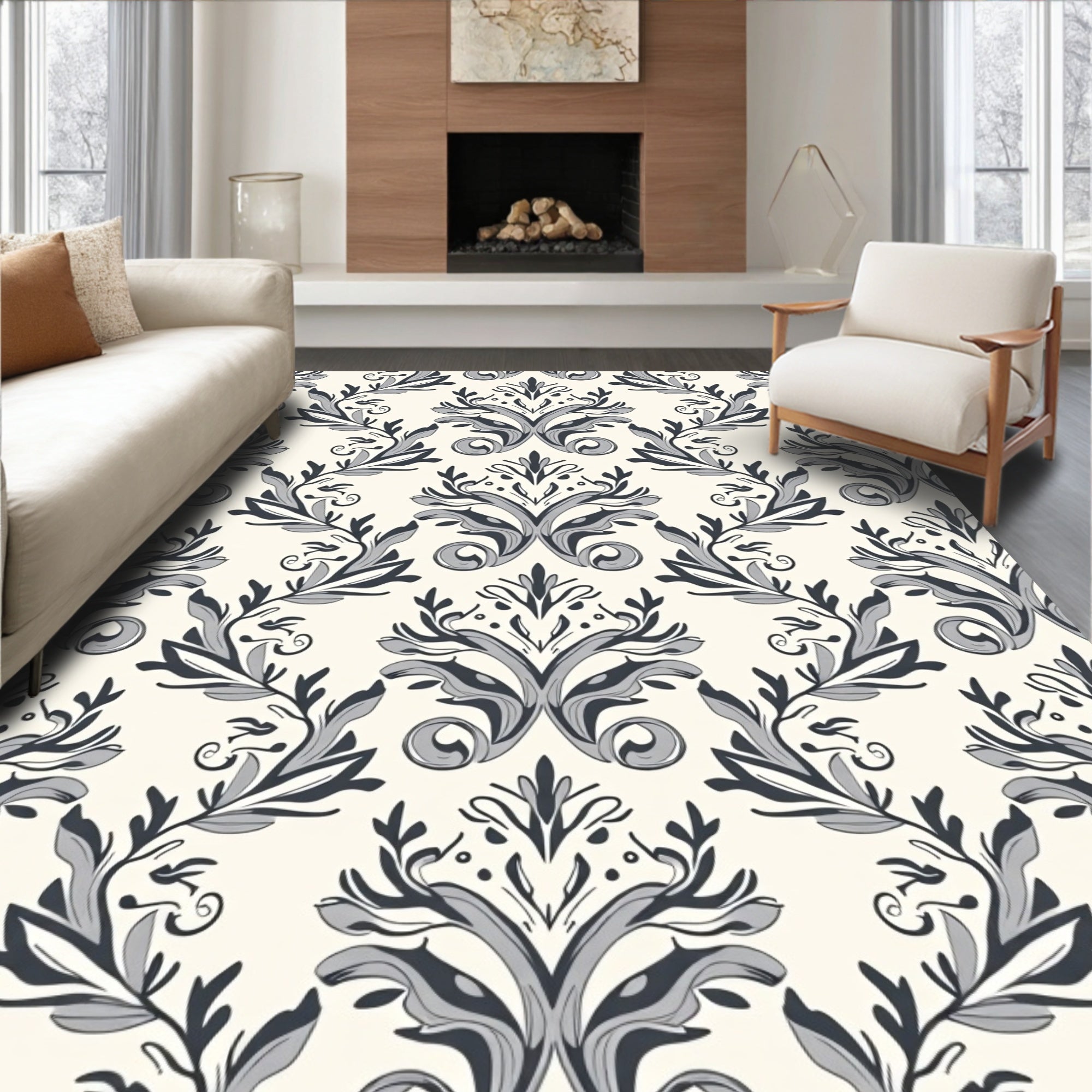 Classic Floral Scroll Pattern Rug