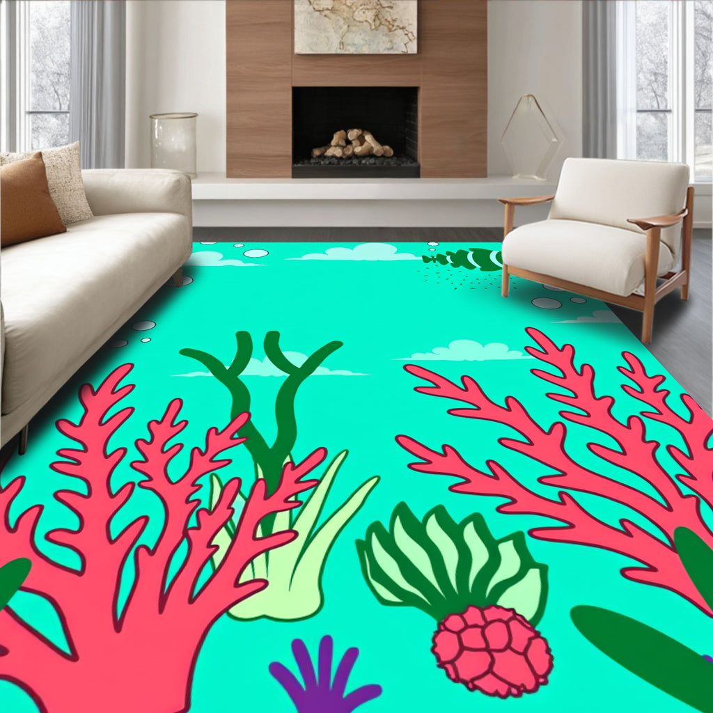 Underwater Coral Fish Scene Design Rug