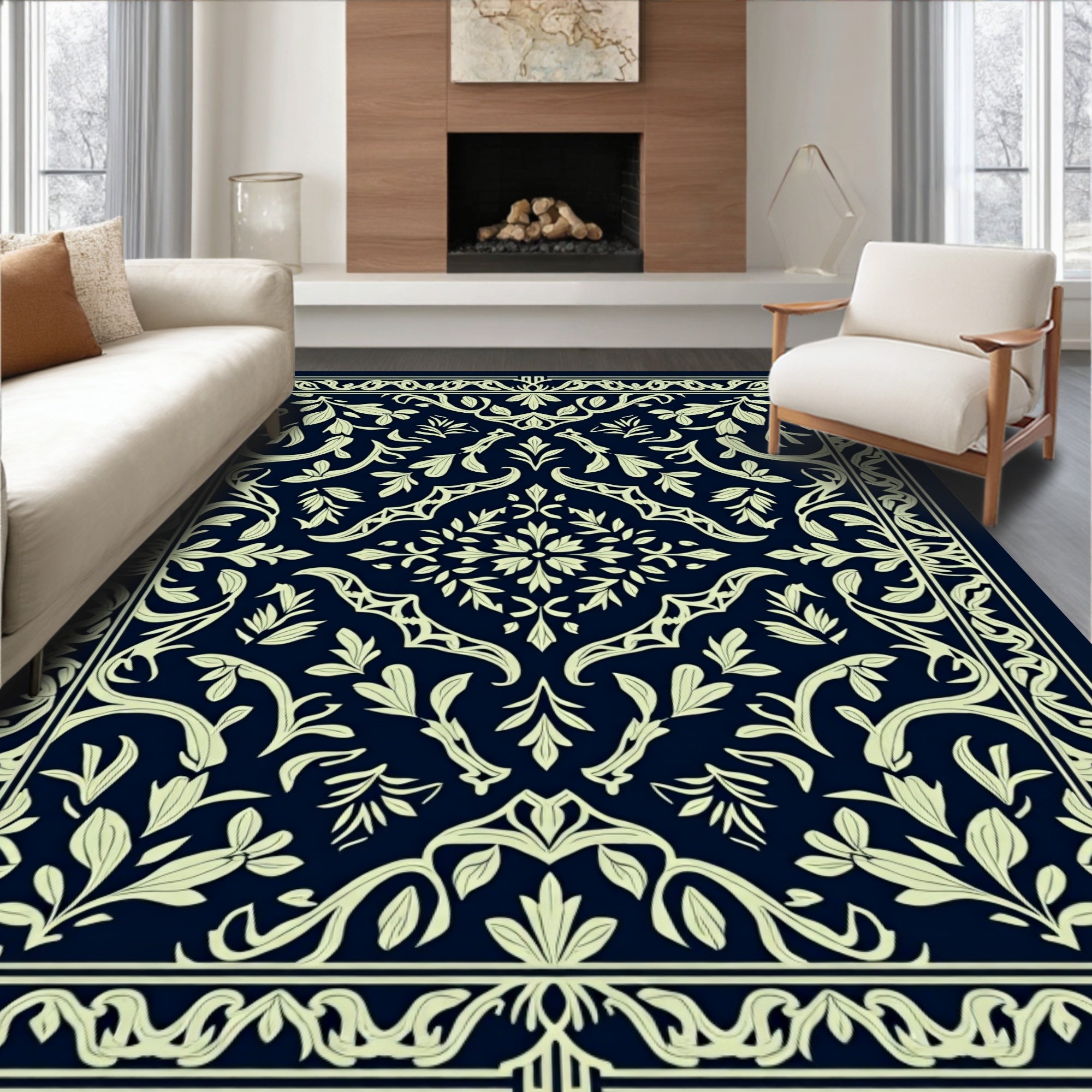 Ornate Floral Damask Pattern Rug