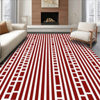 Abstract Red White Vertical Lines Pattern Rug