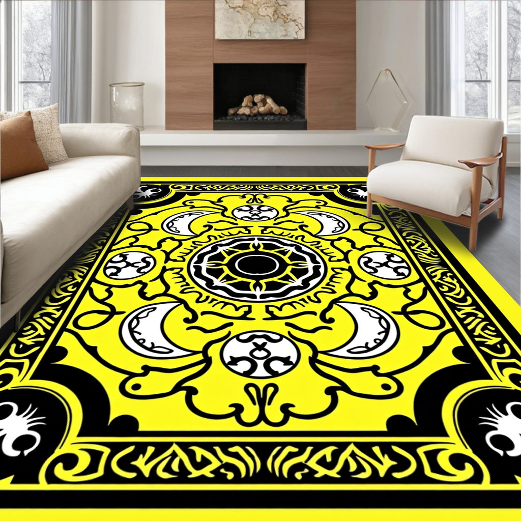 Bold Yellow And Black Celestial Pattern Rug
