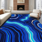 Striking Blue Wavy Lines Pattern Rug