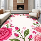 Pink Rose Floral Garden Pattern Rug