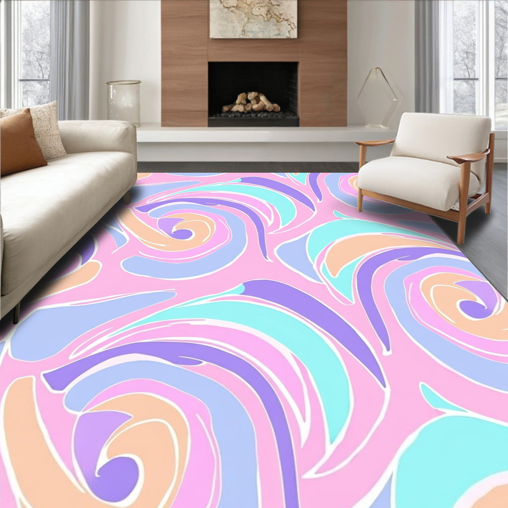 Pastel Swirl Abstract Colorful Rug