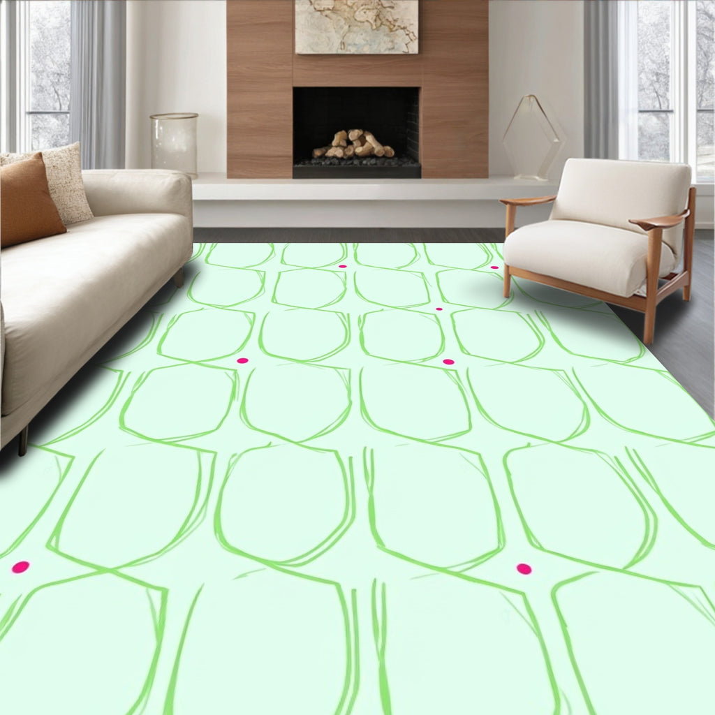 Light Green Shield Pattern with Dots Rug