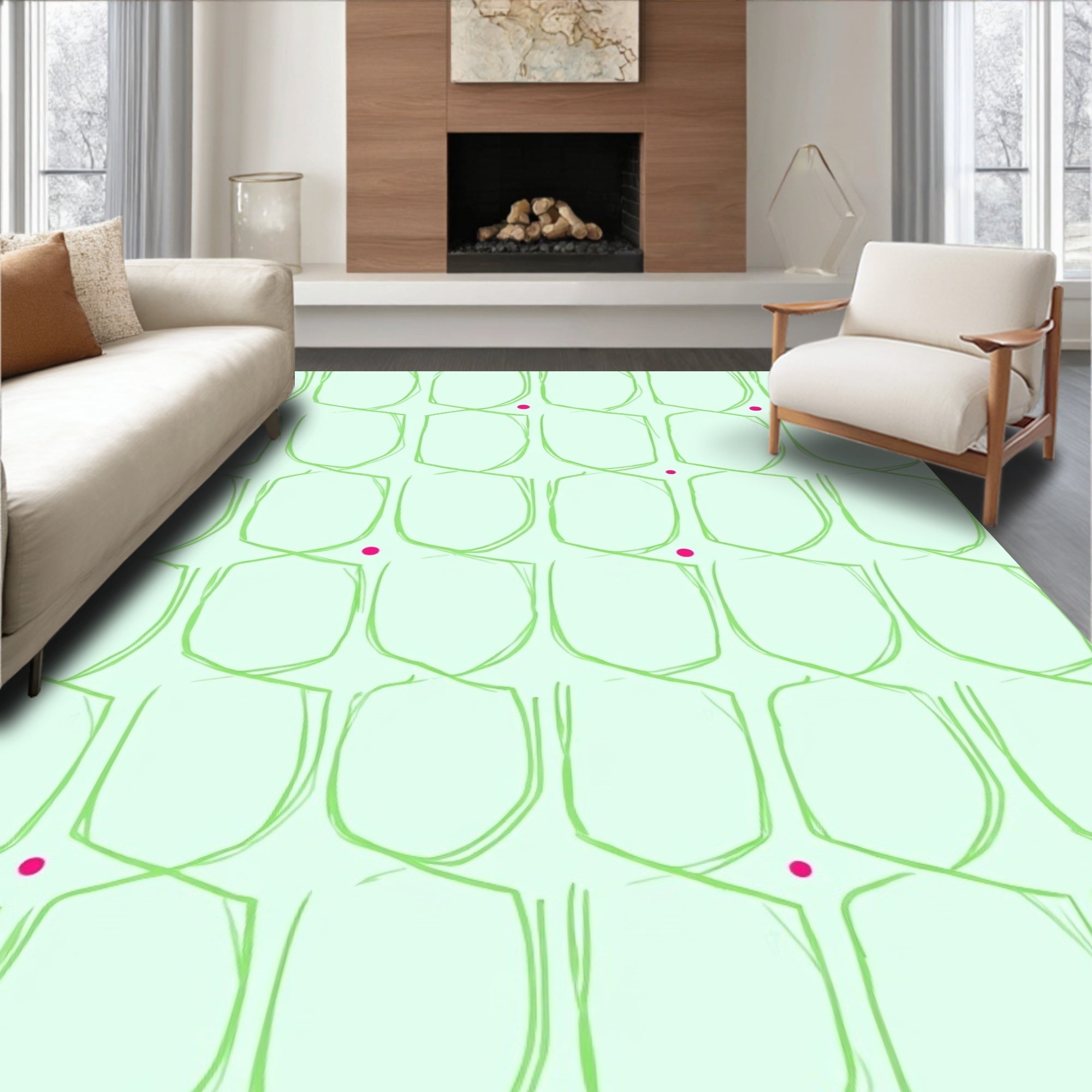 Light Green Shield Pattern with Dots Rug