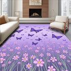 Purple Butterfly Flower Field Pattern Rug