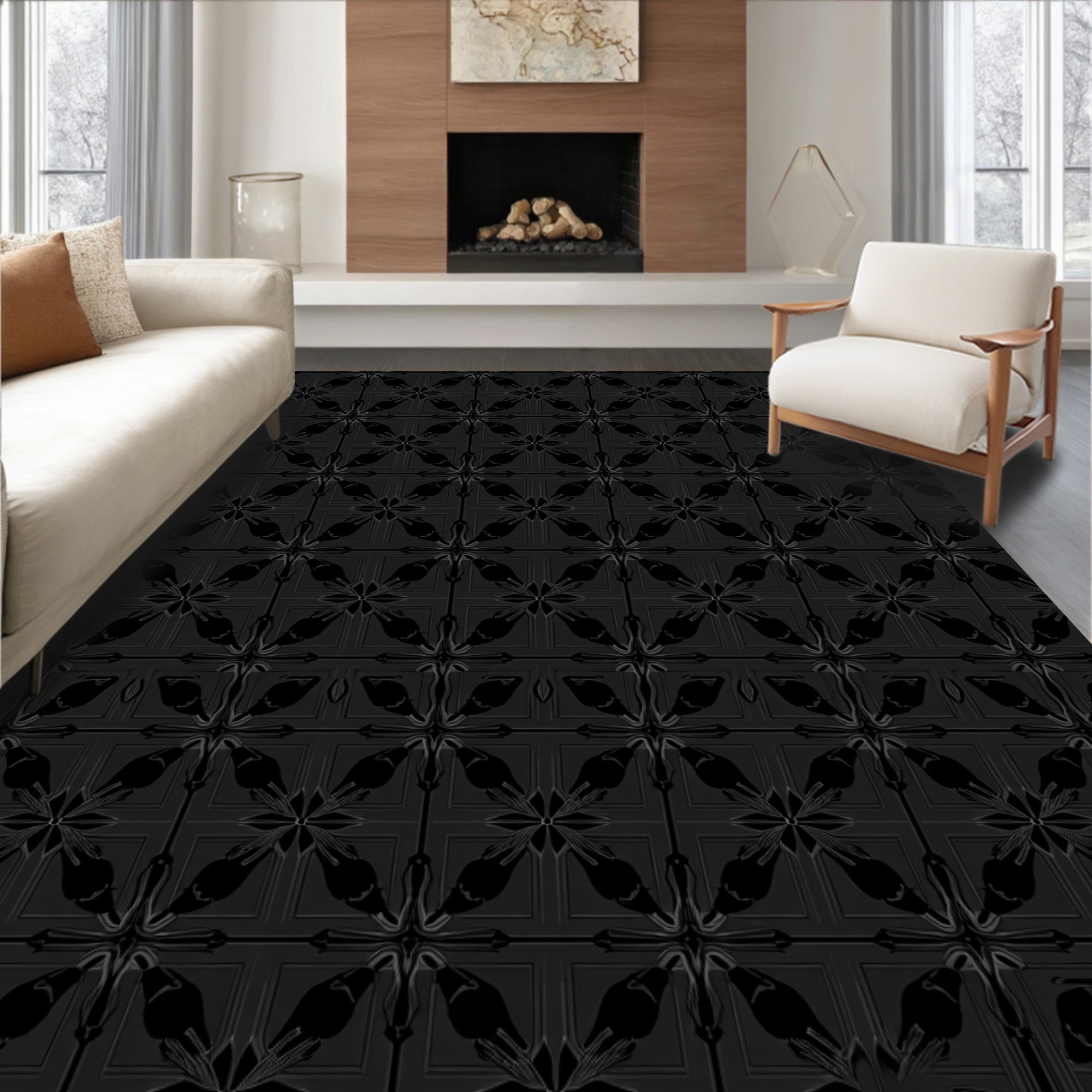 Charcoal Blossom Geometric Pattern Rug