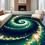 Emerald Galactic Swirl with Gold Accents Rug