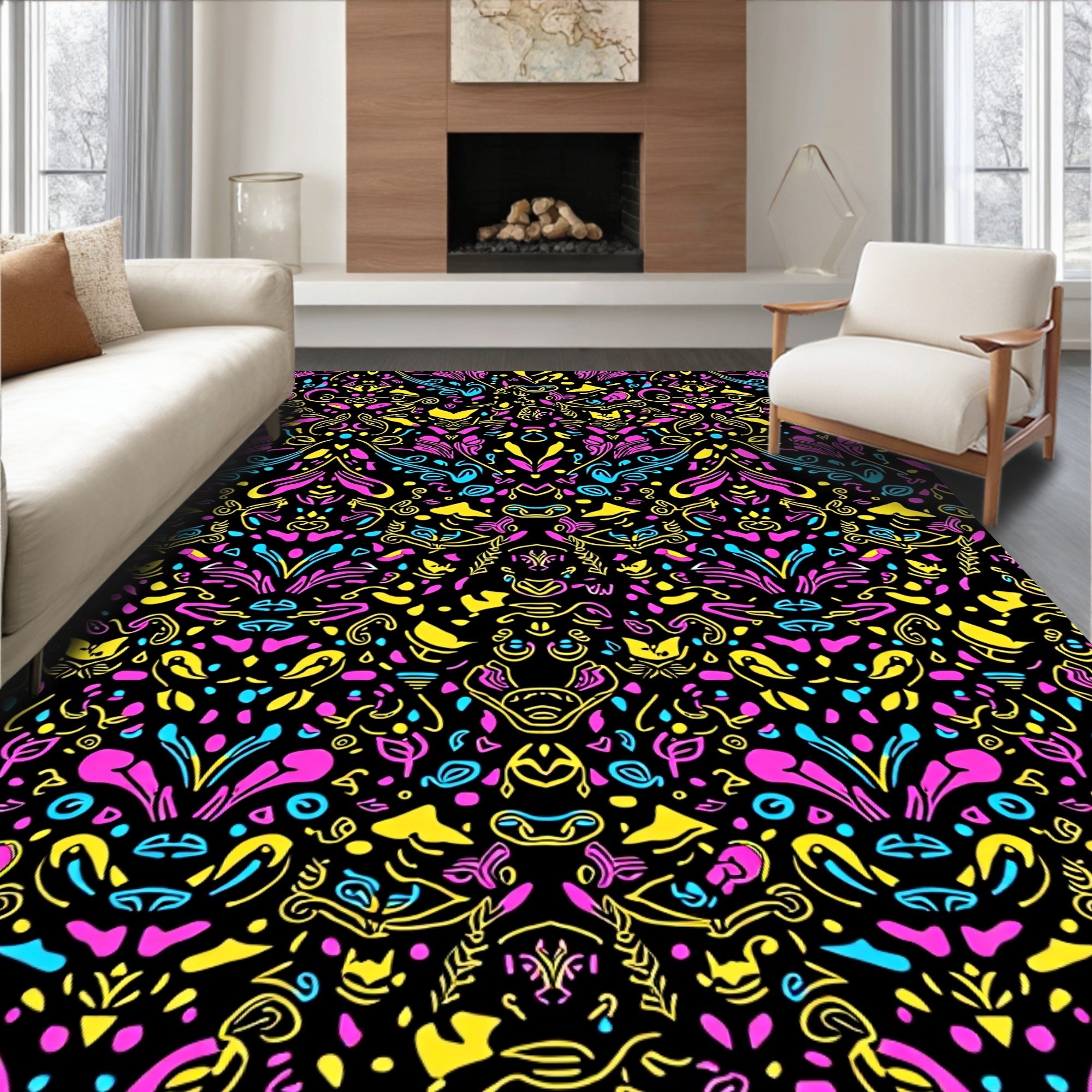 Bright Abstract Floral Pattern Rug