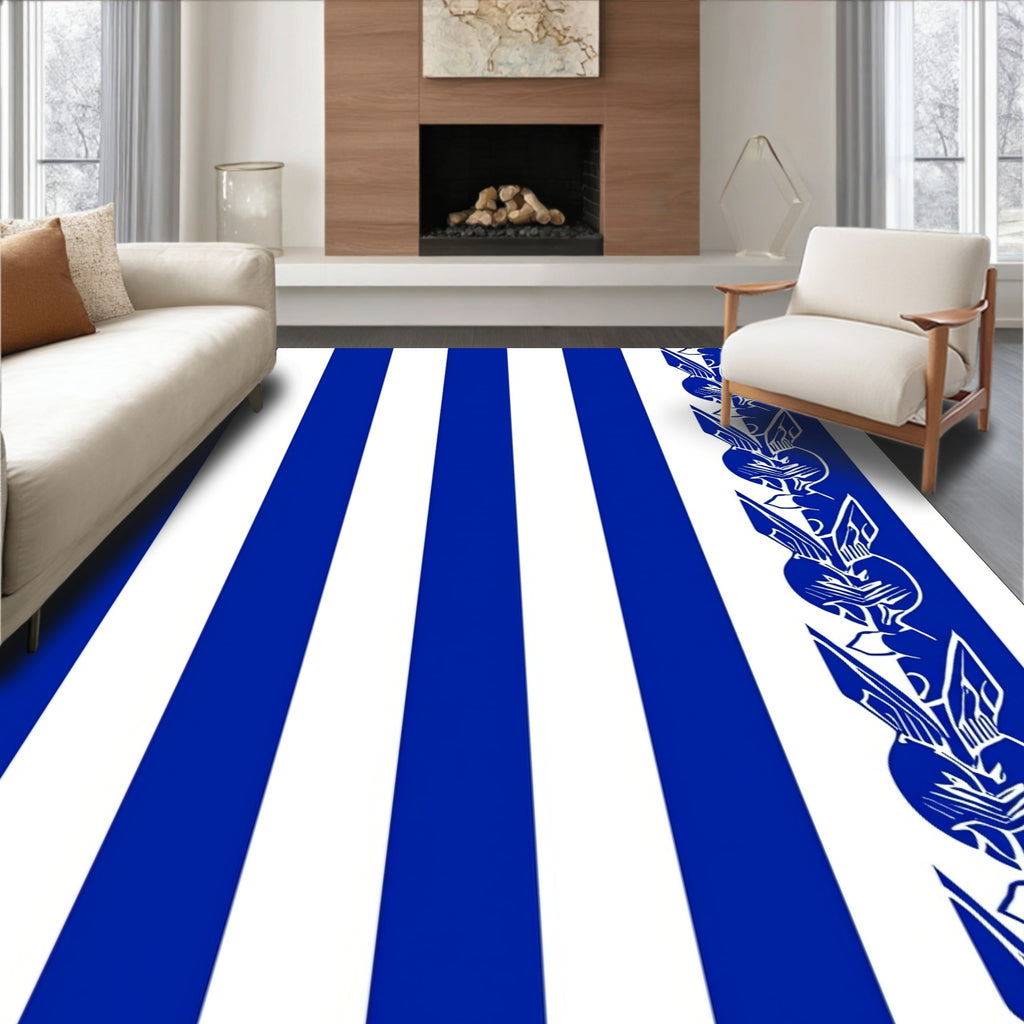 Blue White Striped Bunny Border Rug