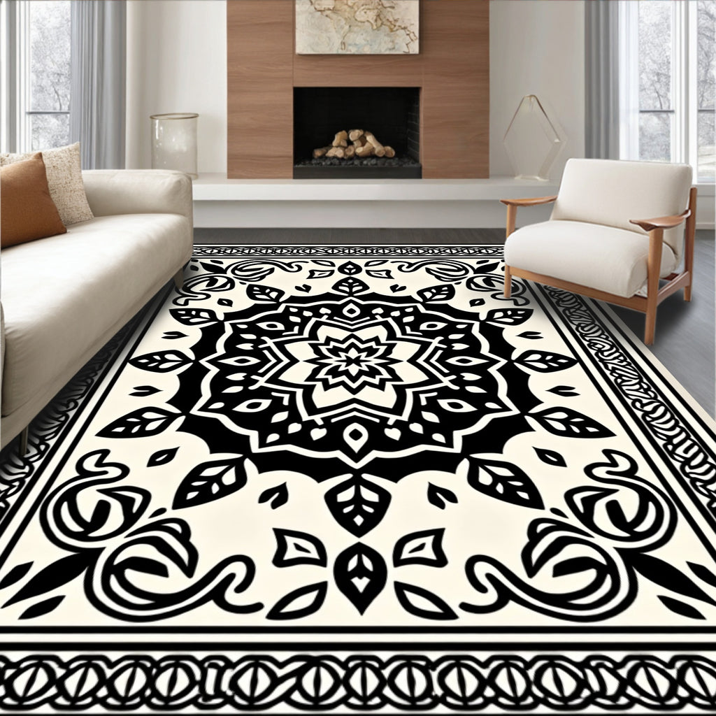 Monochromatic Mandala Floral Pattern Rug